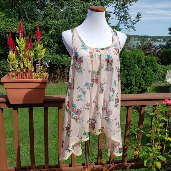 Tank Floral Pink Blush Sleeveless Sharkbite Cami Sz S STEVE MADDEN - Picture 3 of 10